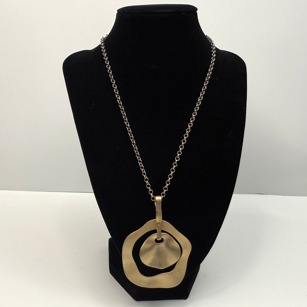 Chicos Pendant Necklace Gold Tone Abstract Boho Chic Statement Jewelry 10.5 in L